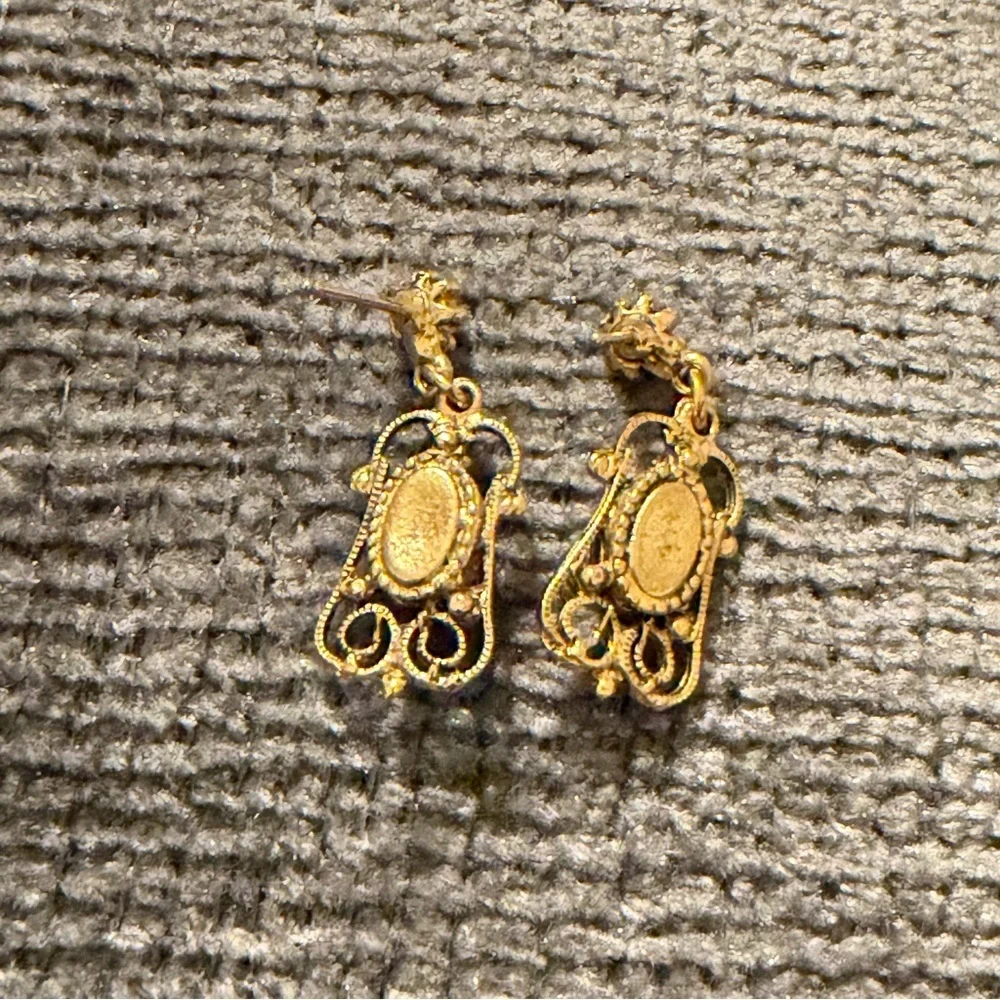 Miniature Angel Gold and Green Stone Earrings